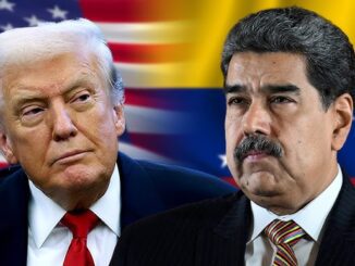 Two men with USA and Venezuela flags.