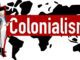 Colonialism text with soldier and world map.