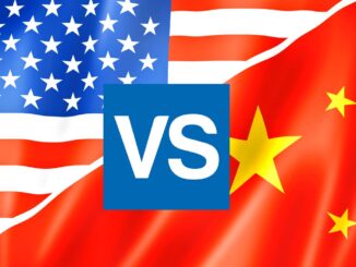 USA versus China flag illustration.
