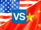 USA versus China flag illustration.