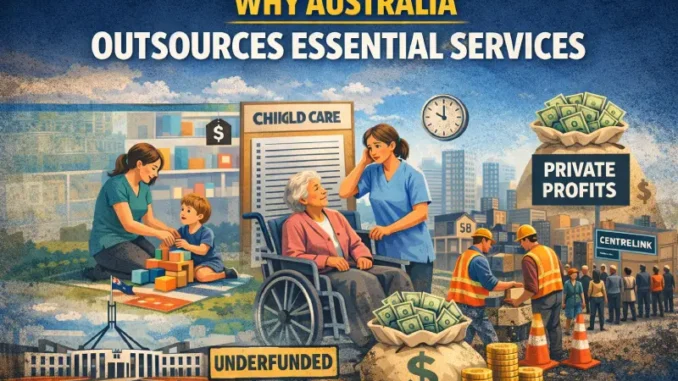 Australia outsourcing essential services illustration.