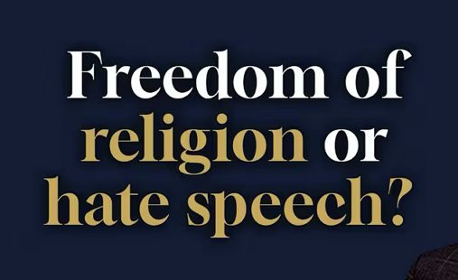 Freedom of religion or hate speech?" text.