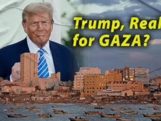 Man with text "Trump, Realtor for GAZA?