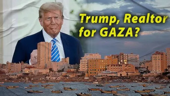 Man with text "Trump, Realtor for GAZA?