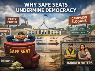 Illustration of political corruption and voter neglect.