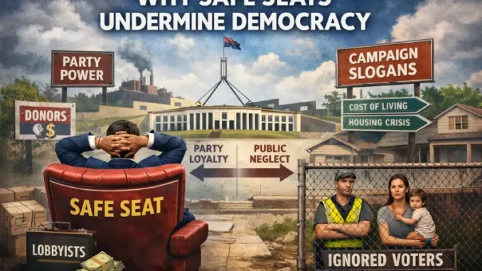 Illustration of political corruption and voter neglect.