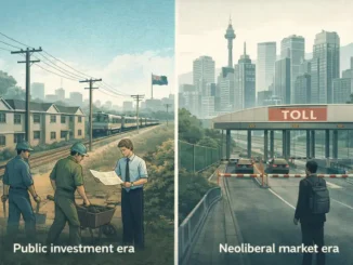 Public investment vs. neoliberal market era illustration.