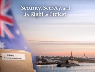 AUKUS security arrangements with submarine and flag.