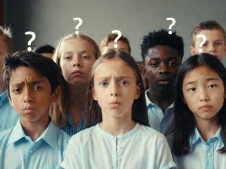 Children looking confused with question marks.
