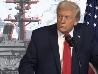Man speaking with map and ship background.