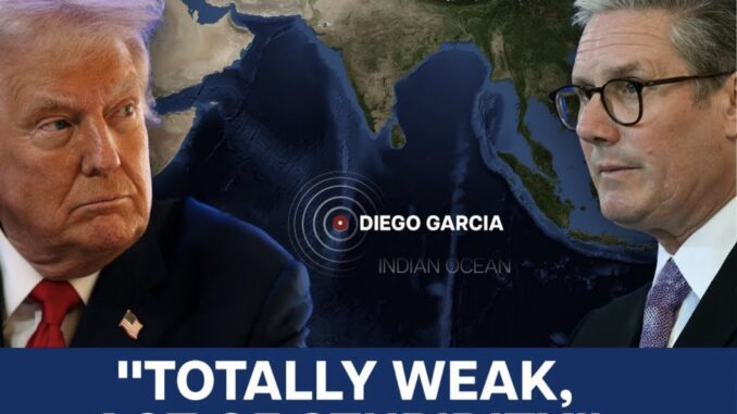 Two men, map of Diego Garcia background. Two men, map of Diego Garcia background.