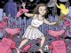 Woman with torch surrounded by pink robots.