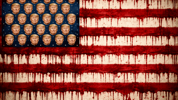American flag with faces and dripping paint. American flag with faces and dripping paint.