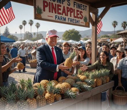 Man selling pineapples at outdoor market stand. Man selling pineapples at outdoor market stand.