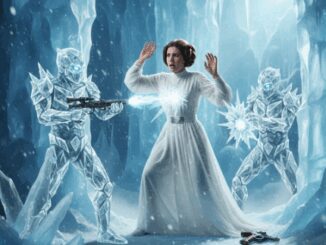 Woman surrounded by ice creatures in cave.
