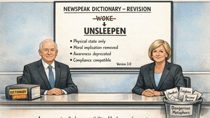 Two people revising Newspeak Dictionary definition.