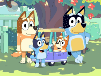 Cartoon dogs playing in the backyard together.