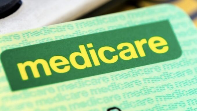 Medicare card close-up with green design. Medicare card close-up with green design.