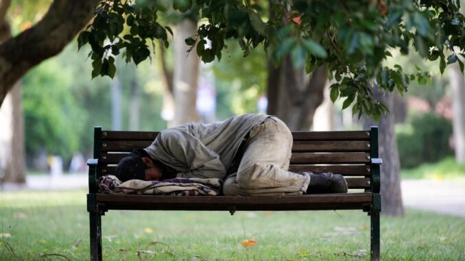 Person sleeping on a park bench. Person sleeping on a park bench.