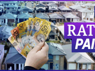 Hand holding cash over houses, "Rate Pain".