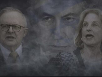 Misty collage of three serious people.