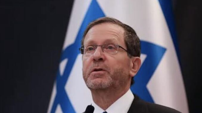 Man speaking in front of Israeli flag. Man speaking in front of Israeli flag.