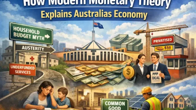 Illustration explaining Australia's economy using Modern Monetary Theory.