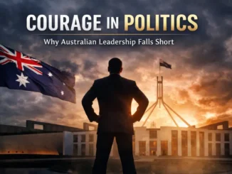 Silhouetted figure facing Australian Parliament building.