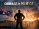 Silhouetted figure facing Australian Parliament building.
