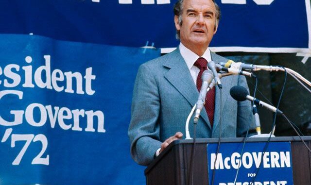Man speaking at McGovern 1972 campaign rally.