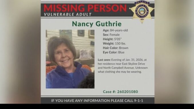 Missing person poster for elderly woman.