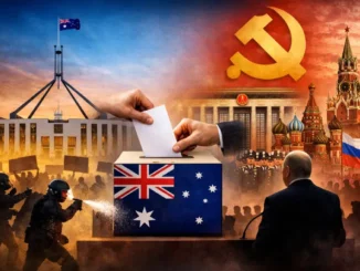 Australian election amidst global political tensions illustration.
