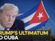 Politician and Cuban flag with ultimatum text.