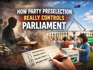 Voting process and political influence illustration.