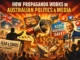 Australian politics and media propaganda illustration.