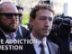Man in suit surrounded by people, "The Addiction Question".