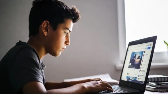 Boy using laptop by a window. Boy using laptop by a window.