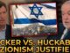 Debate on Zionism with Israeli flag background.