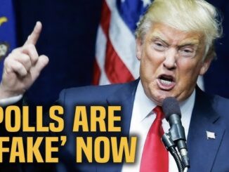 Man speaking; text reads "Polls are 'fake' now.