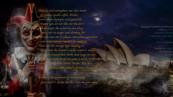 Jester with Sydney Opera House background and text. Jester with Sydney Opera House background and text.