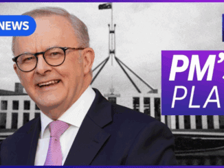 Man in suit, text: "PM's Plan" background.