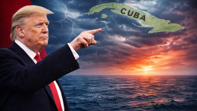 Man pointing at Cuba map over ocean. Man pointing at Cuba map over ocean.