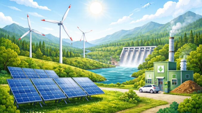 Renewable energy landscape with solar and wind. Renewable energy landscape with solar and wind.