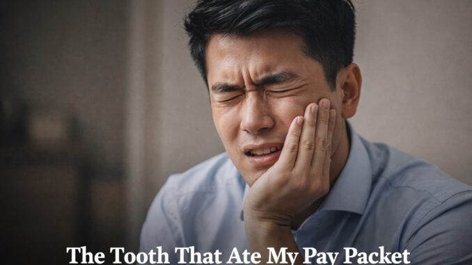 Man experiencing toothache, holding cheek painfully.