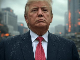 Man standing in snowy urban setting.