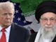 Two leaders with U.S. and Iran flags.