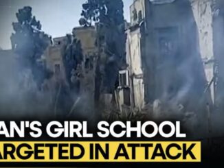 Damaged building with "Iran's Girl School" text.