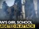 Damaged building with "Iran's Girl School" text.