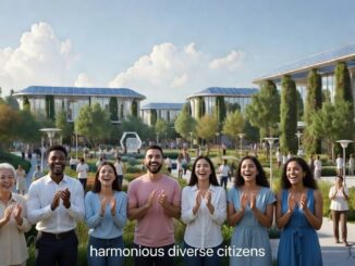 Diverse group of people clapping outdoors.