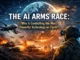 Soldier observing AI technology in futuristic battlefield.